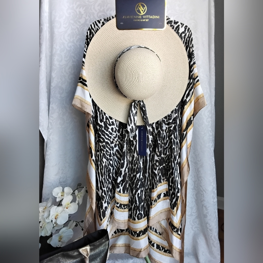 Adrienne Vittardini Resortwear Kimono & Hat Set w/free Tote - Picture 1 of 6